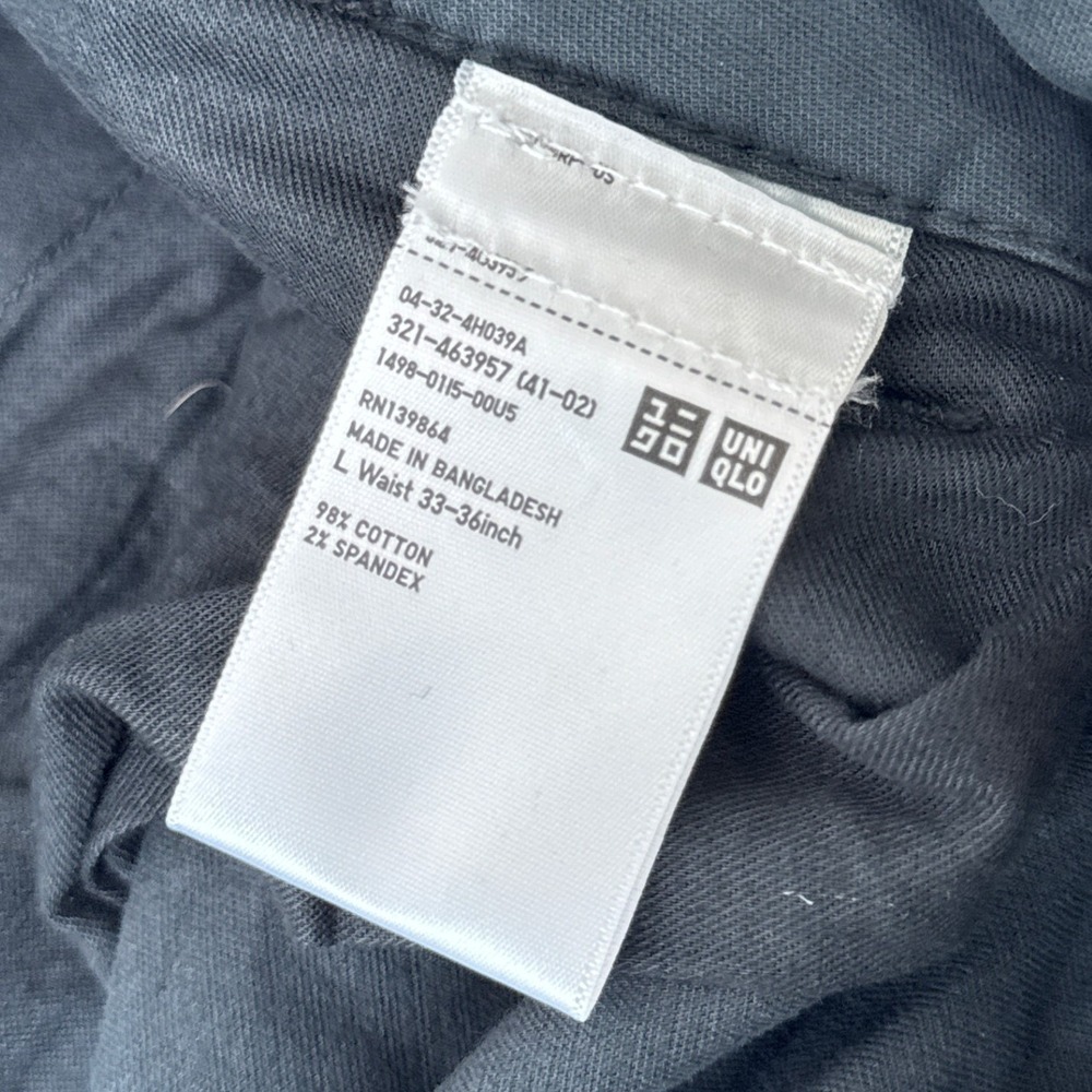 Uniqlo Mens Cargo Pants Black Cotton Stretch Straight Leg Utility Size L 33-36 - Picture 5 of 9
